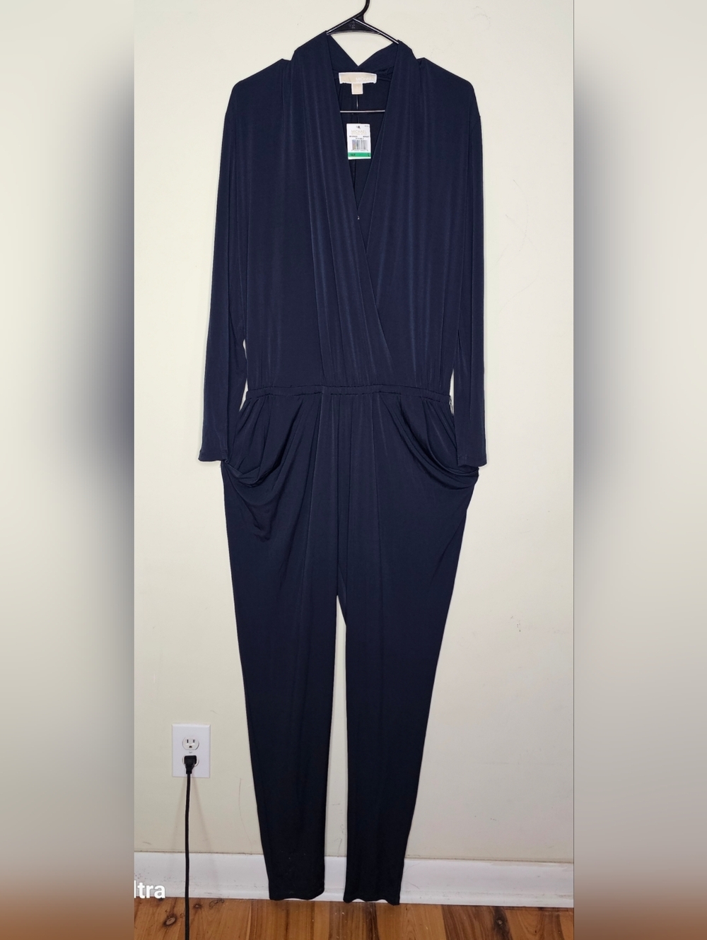 MICHAEL Michael Kors Navy Long-Sleeve Wrap Jumpsuit L